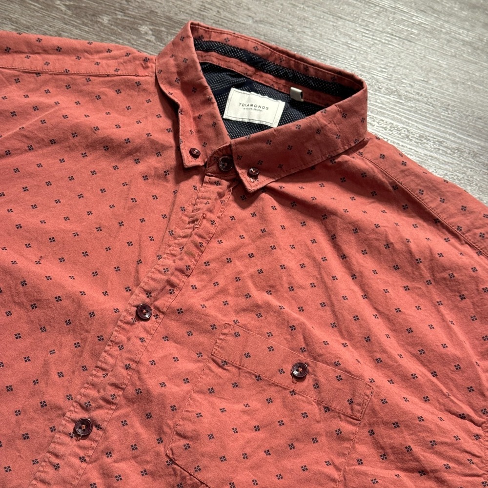 7 Diamonds Shirt Mens 2XL Salmon Geometric Cotton Summer‎ Casual Vacation Resort